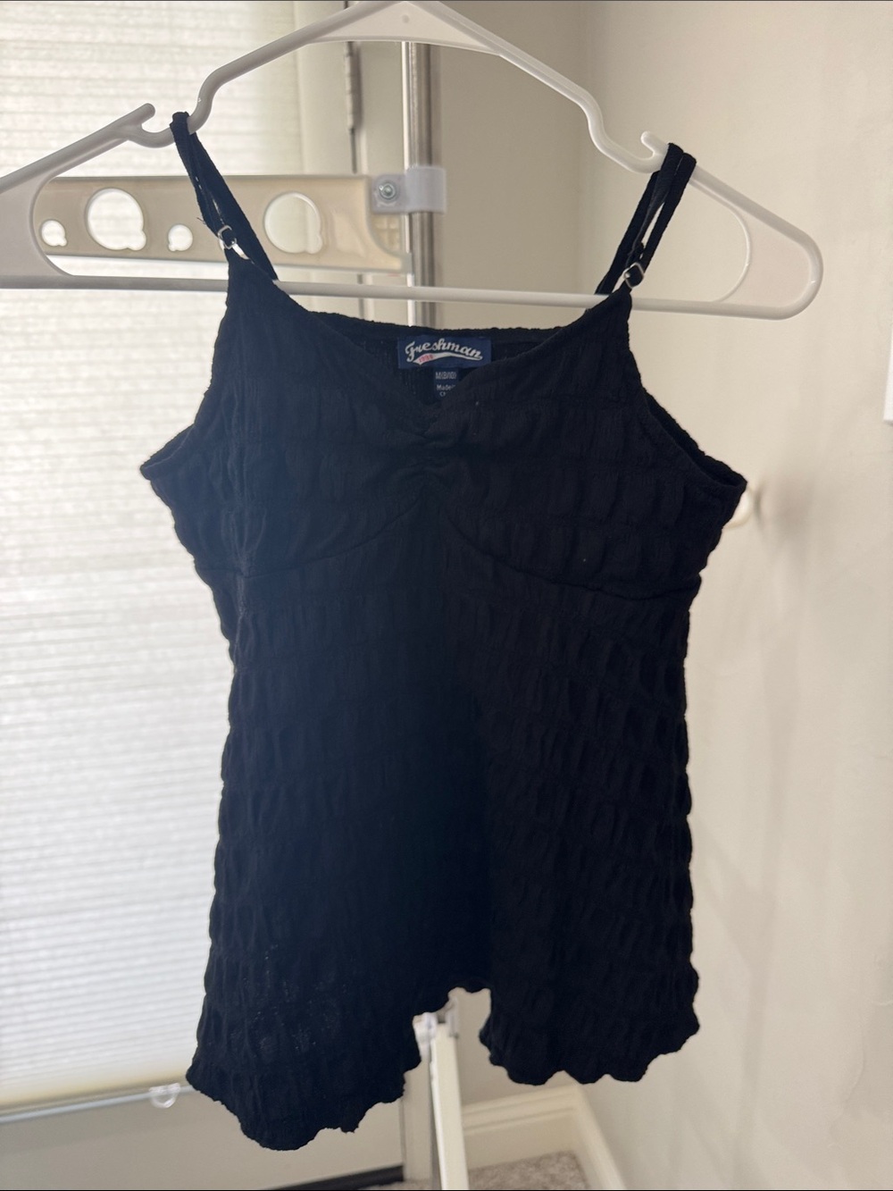 Freshman Black Textured Spaghetti-Strap Tank